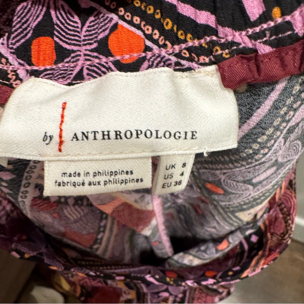 Anthropologie Layla Wide Leg Pull On Pants Size 4 Purple Boho Beachy Summer Crop - Picture 9 of 11